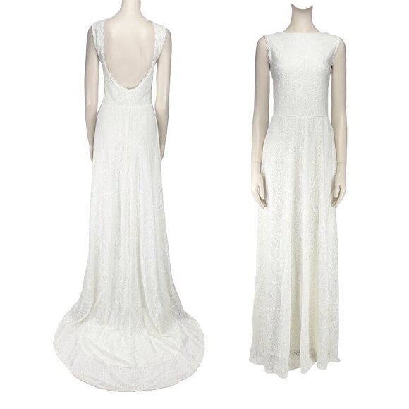 BLUSH SC Classic Simple Boho Lace Openback Stretch Shimmering Wedding Dress S-XS - Picture 1 of 12